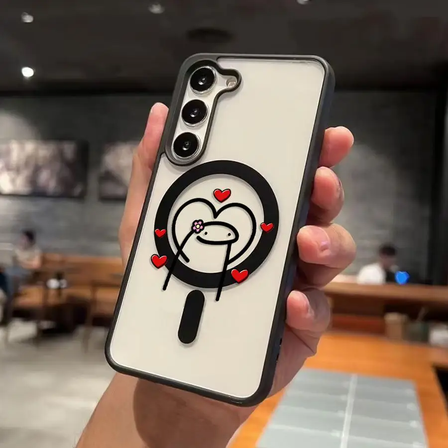 Cover Magnetic Phone Case for Samsung Galaxy A57 A54 A35 A25 F17 A27 A37 A26 A17 A36 A16 A15 A56 A55 Cute Love Stickman Print