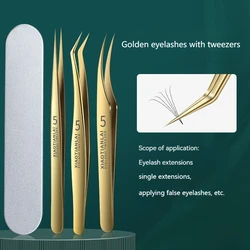 Eyelash tweezers with separate storage box, gold curling eyebrow tweezers, false eyelash extension tweezers, makeup tools