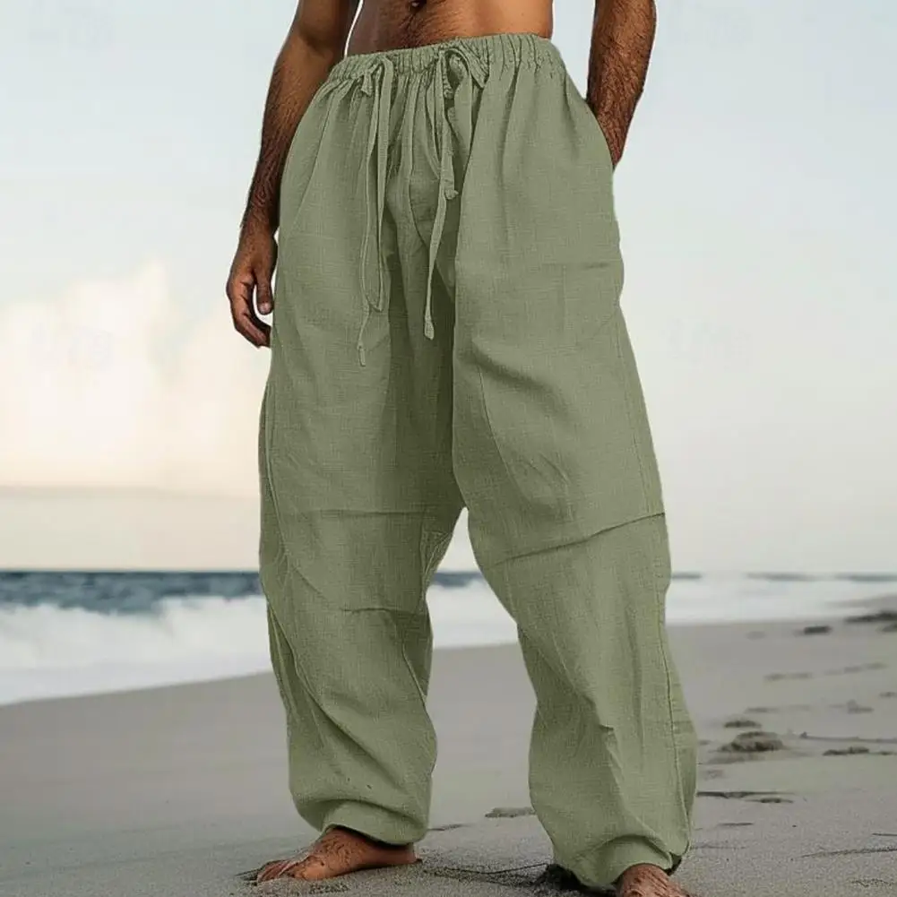 Loose Sweatpants Men's Drawstring Elastic Waist Wide Leg Sweatpants with Pockets for Daily Wear Casual Sports Activities Solid