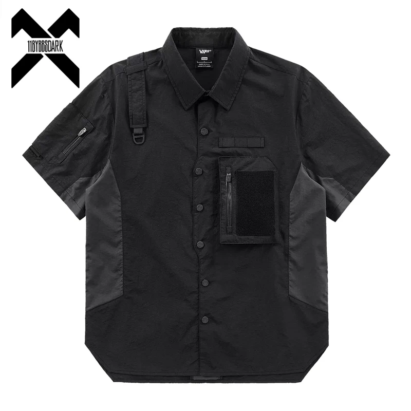 Function Shirt 2023 Spring Short Sleeve Tactical Shirts Coat Men Harajuku Shirts Black Tops Male Clothing Techwear