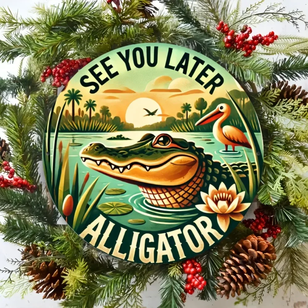 1pc Vintage Alligator Metal Aluminum SignHigh-Definition Print for Home, Kitchen, Bedroom, Garden, Garage, Hotel, Office Decor