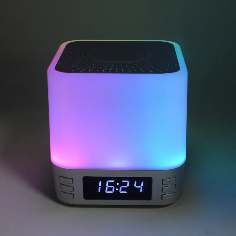 

Rechargeable Music lamp Speaker Touch LED Alarm Night Lamp Speaker with Wireless Charger