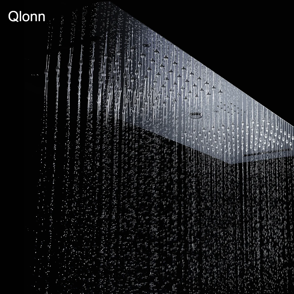 Qlonn 35*12 Inch Luxury Golden Shower Head Bathroom Embeded Ceiling Rain Multi Functions Showerheads Smart Massage Shower Panel