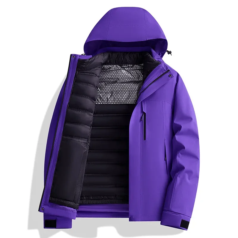 Good Down Jacket Men's and Women's Three-in-one Windproof and Rainproof Removable Winter Motorcycle Street Equipment