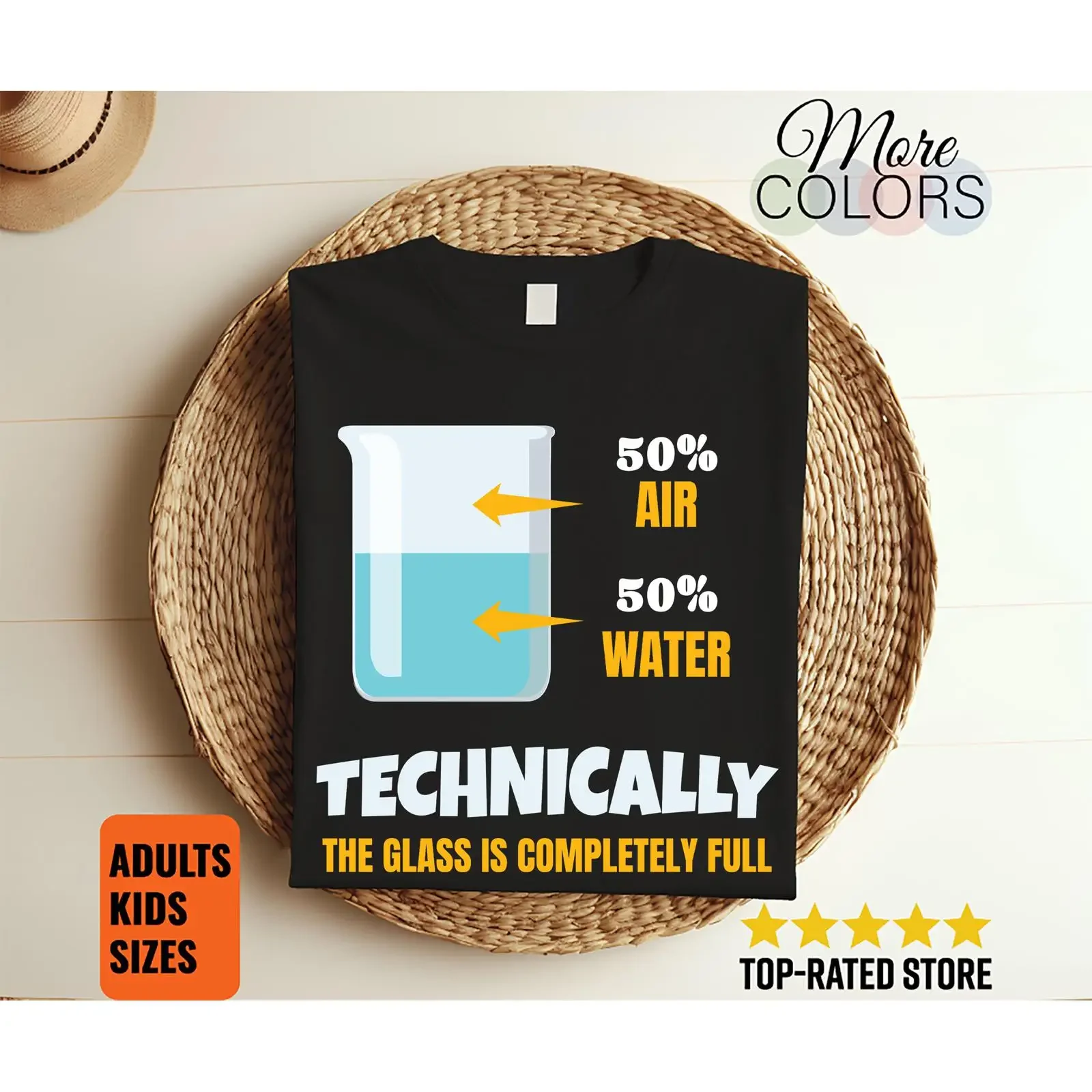 Techniquement, le verre est plein - T-shirt humoristique et sarcastique sur la science - Humour geek - Amoureux du sarcasme - Chimiste optimiste - Pour adultes et enfants - Doux