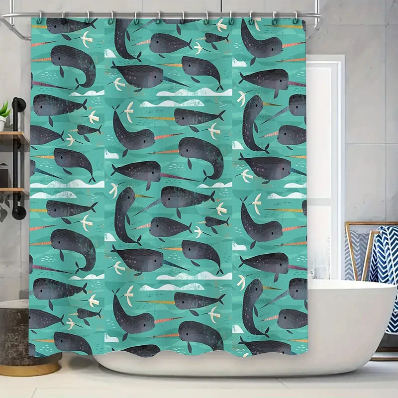 

Ocean Whale Shower Curtain Blue Sea Life Bathroom Decor Waterproof Fabric Backdrop Coastal Home Decor Beach Theme Shower Curtain