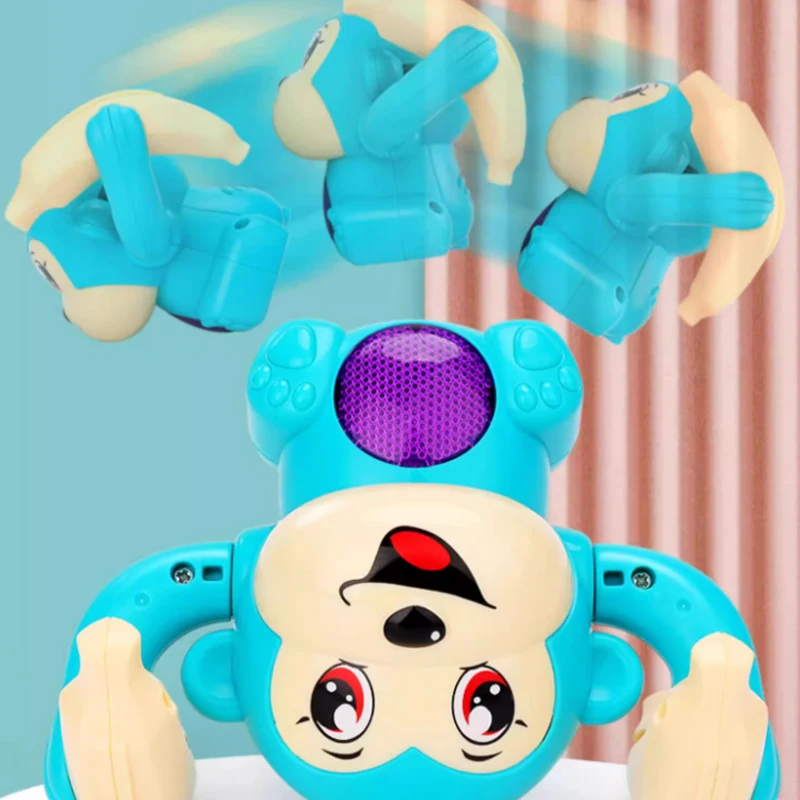 لعبة القرد المتداول للأطفال التحكم الصوتي الكهربائي ضوء الغناء سوف الوجه وشقلب الطفل تمارين الزحف