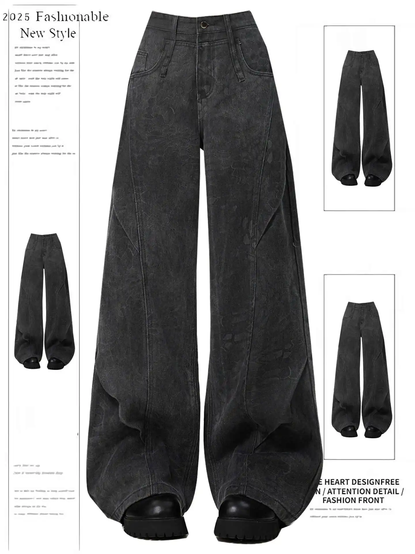 

Women Black Grey Gothic Baggy Y2k Emo Jeans Japanese 2000s Style Jean Pants Vintage Harajuku Oversize Denim Trousers Autumn 2025