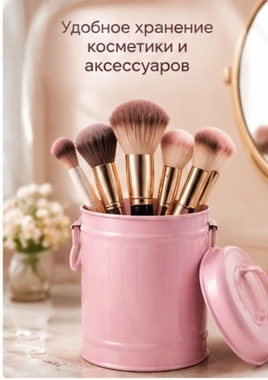 Pink Cartoon Iron Pen Holder Desktop Storage Bucket Makeup Brush Container Stationery Organizer Office School Study Room