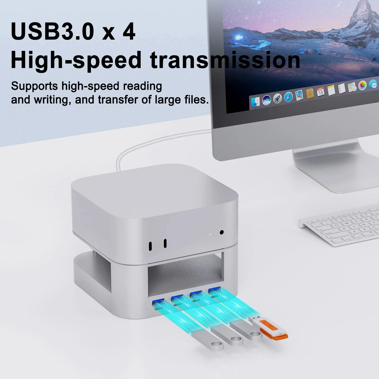Stazioni di aggancio con staffa per Mac Mini M4/M4 Pro Docking station USB Hub USB 3.0 Trasferimento 5Gpbs Hub di tipo C Supporto da tavolo per PC