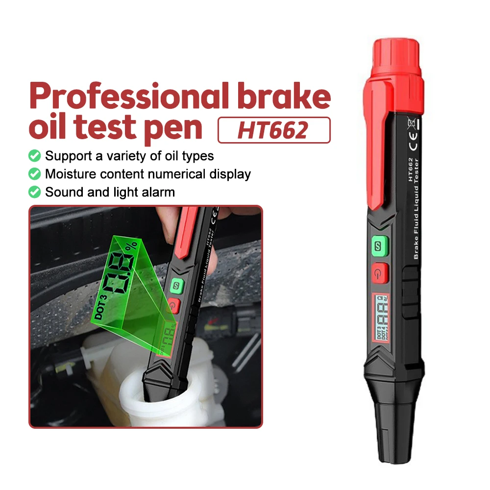 

HABOTEST HT662 Car Brake Fluid Moisture Meter Liquid Fluid/Liquid Tester Analyzer For DOT3/DOT4/DOT5.1 Oil Quality Check Pen