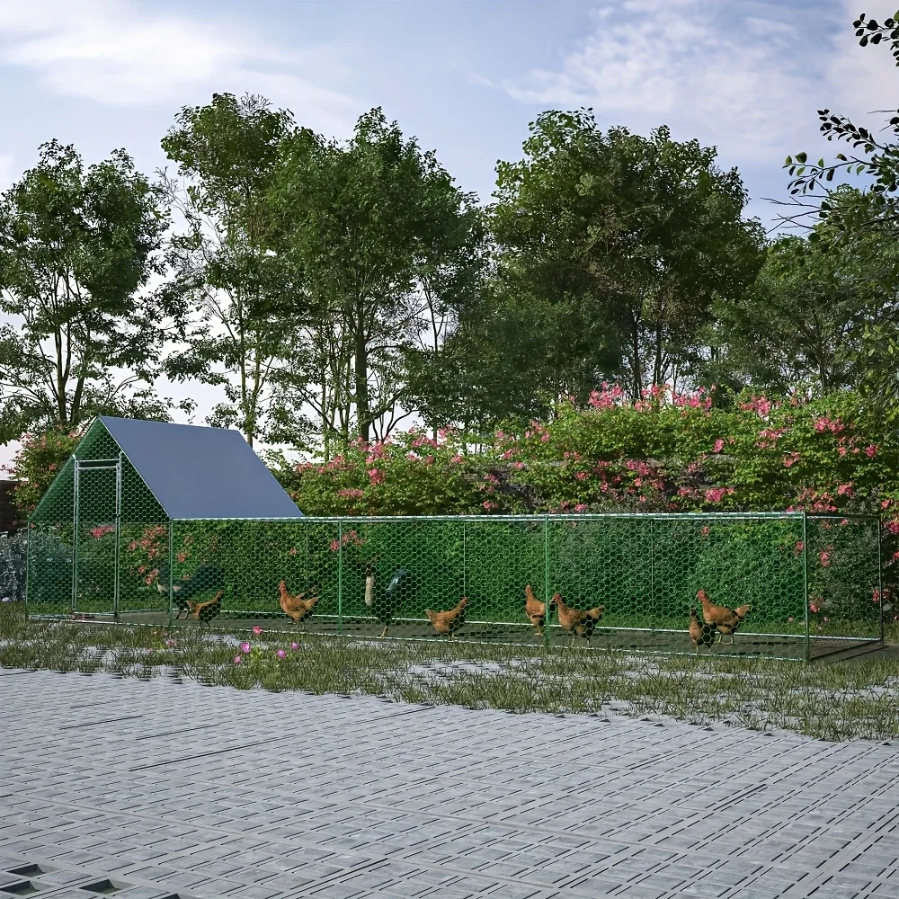 

[Pet Cage] 26'Lx6.7'Wx6.6' Ft Large Metal Chicken Coop, Walk-in Chicken Run, Galvanized Wire Poultry Chicken Hen Pen Cage, Rabbits Duck Cages With Waterproof And Anti-Ultraviolet Cover For Outside, Without Battery