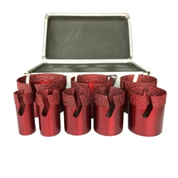 8 Pcs Red M14 Brazed Diamond Hole Saw Set Tapper Stone Marble Tile Glass Tapper Hole Sawing Quartz Drill Bits Tool