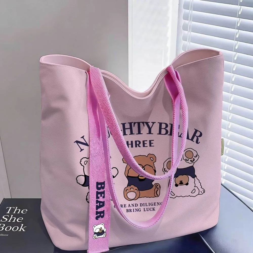 Fashion Cartoon Canvas Tote Bag Reusable Lightweight Shoulder Bag Large Capacity Shopping Bag For Students
