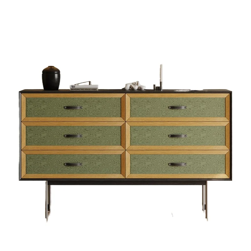 

Medieval style living room against the wall six chest cabinets light luxury high-end art dining side storage drawer cabinet