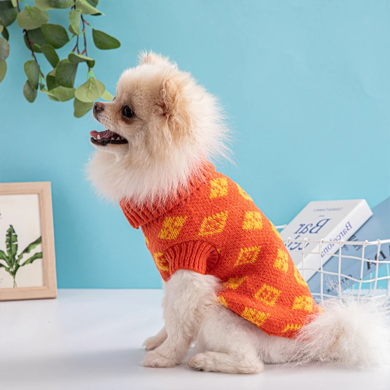 

Осень-зима, новый дизайнерский роскошный свитер с высоким воротом для домашних животных, массивная теплая одежда для собак, высокая эластичность, одежда для маленьких и средних собак