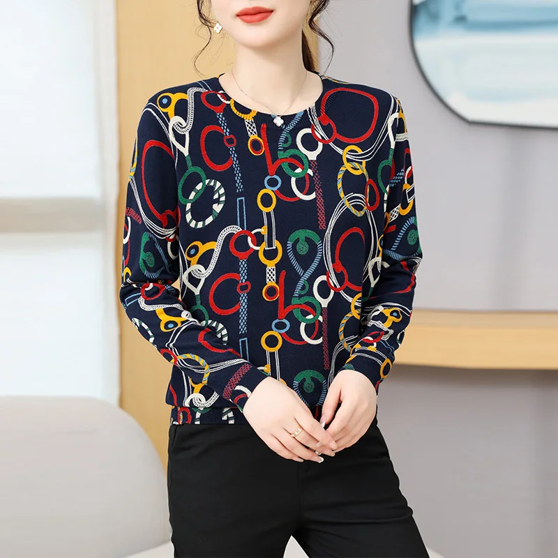 

Print Women's Sweaters Spring Autumn Korean Fashion Pullovers Long Sleeve Tops Blusas Femme Thin Knitted Sweater Woman