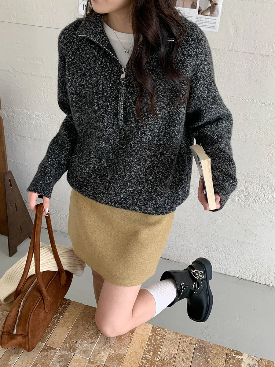 سترة نسائية محبوكة فضفاضة غير رسمية لشتاء 2025 بأكمام طويلة بلوفر مريح وعصري