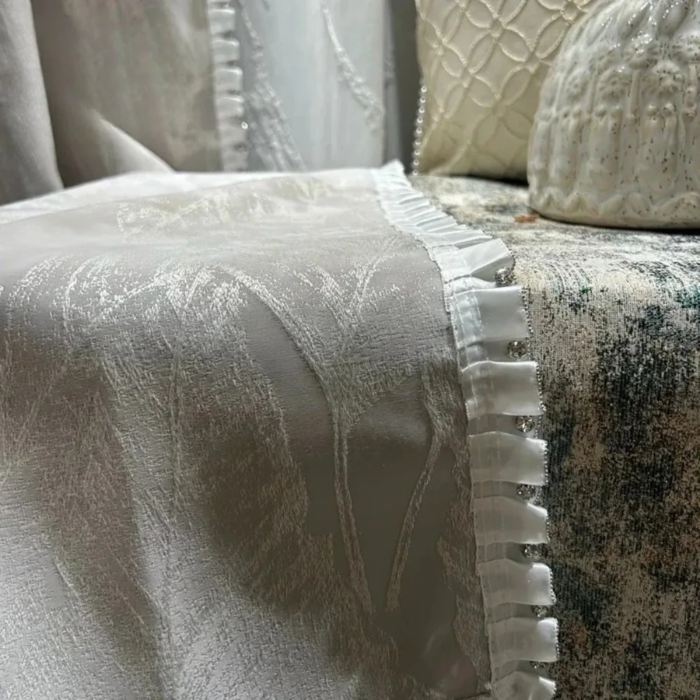 

Custom Luxury Champagne Lace Thickened Blackout Curtains for Living Room Bedroom French Window Balcony Thermal Privacy Drapes