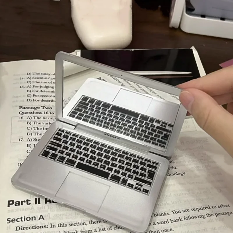 Prata notebook macbook ar computador compõem espelho de maquiagem portátil dobrável estudante compacto bonito espelho de bolso portátil