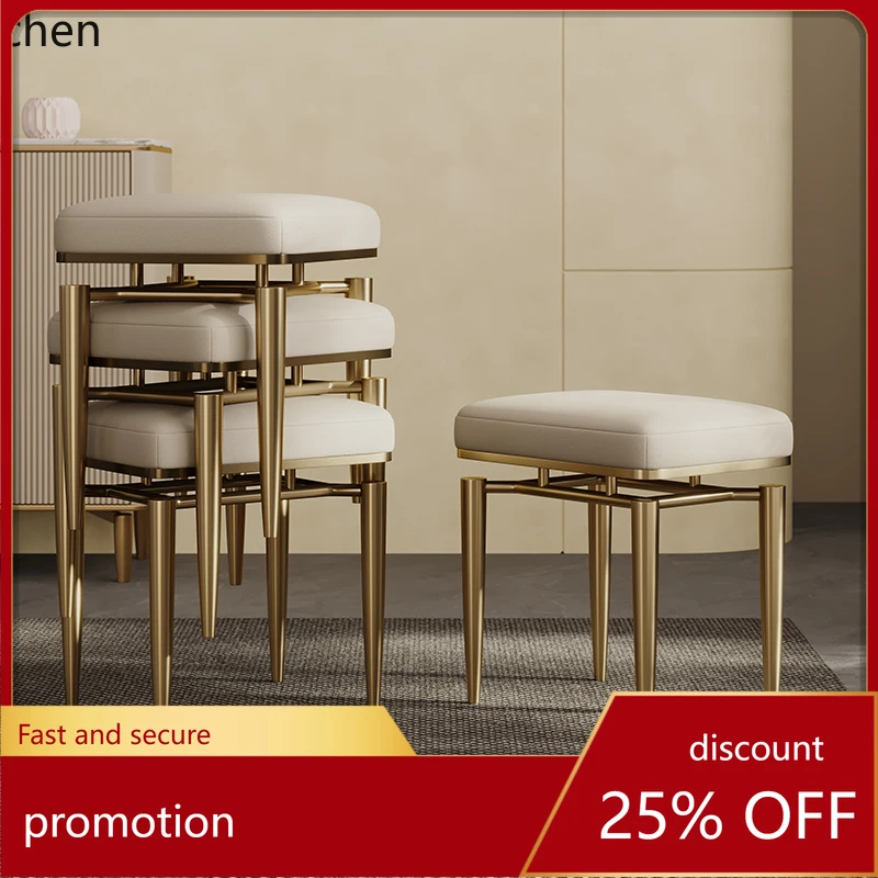 

HXL Light Luxury Stainless Steel Square Stool Leather Dining Chair Stackable Dining Table Small Low Stool