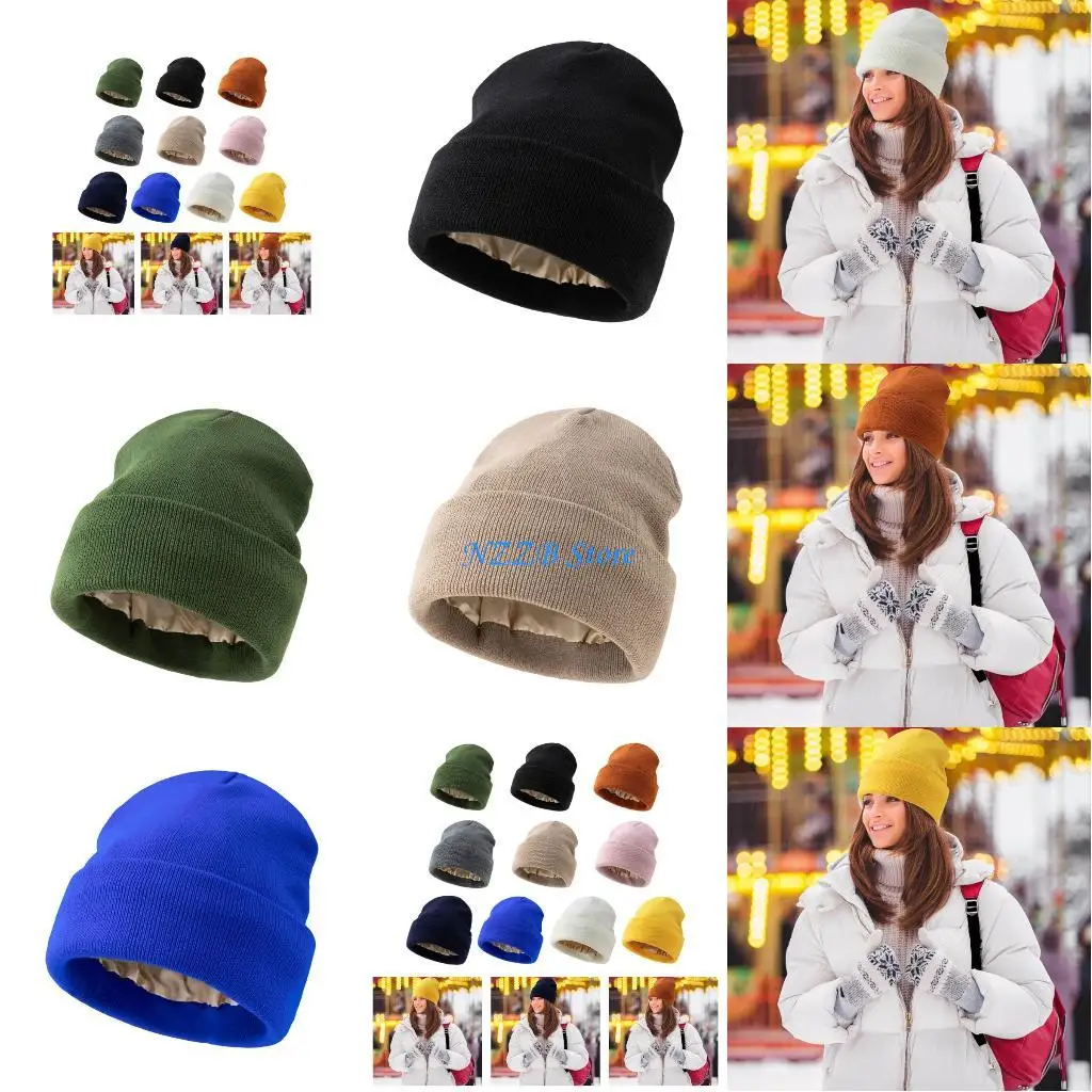 

T21F Oversized Stretchy Acrylic Hat Soft Satins Texture Warm Winter Caps For Men And Women Unisex Casual Caps