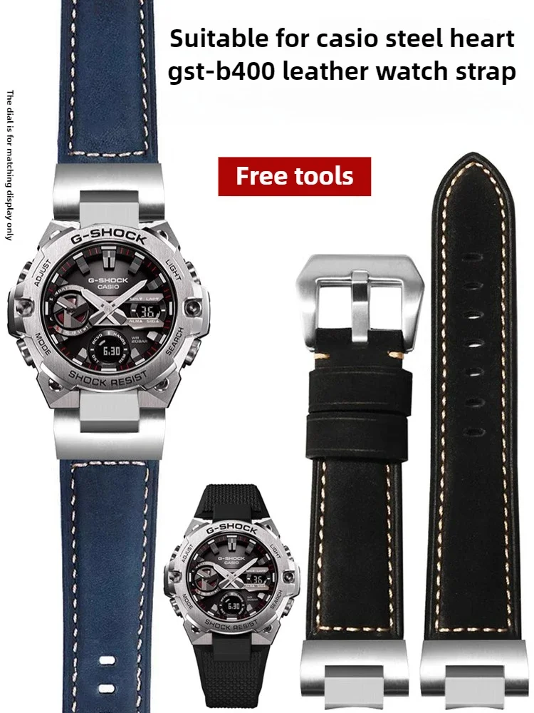 

Leather Watch Strap Suitable for G-SHOCK Casio GST-B400 Series Steel Heart Frosted Leather Watch Strap