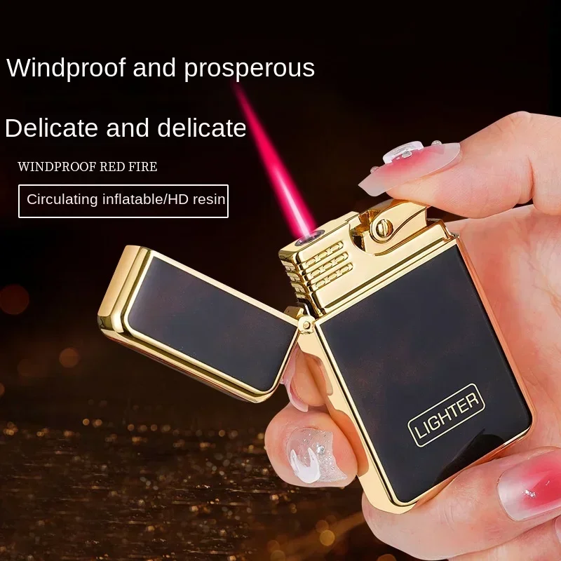 2024Red Jet Flame Lighter Luminous Inflatable Butane Gas Windproof Lighters Strong Powerful Cigar Torch Lighters for Smoker Gift