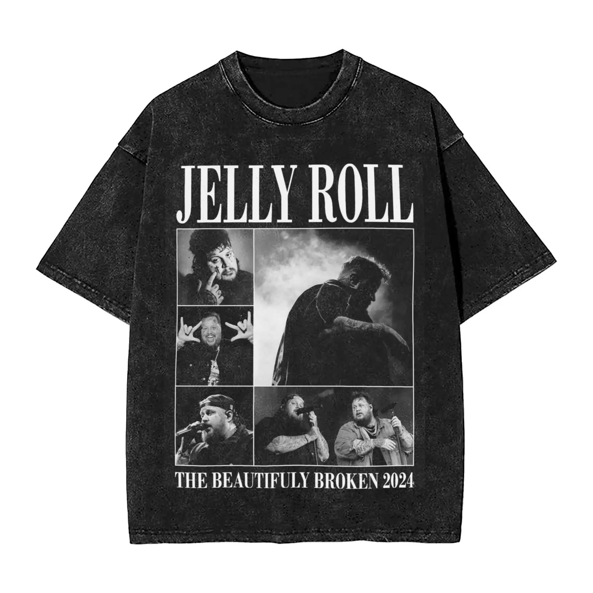 Casual Men Women Jelly Roll The Beautifully Broken Tour 2024 Tee Shirt Oversize Washed Hip Hop T Shirts Outfits