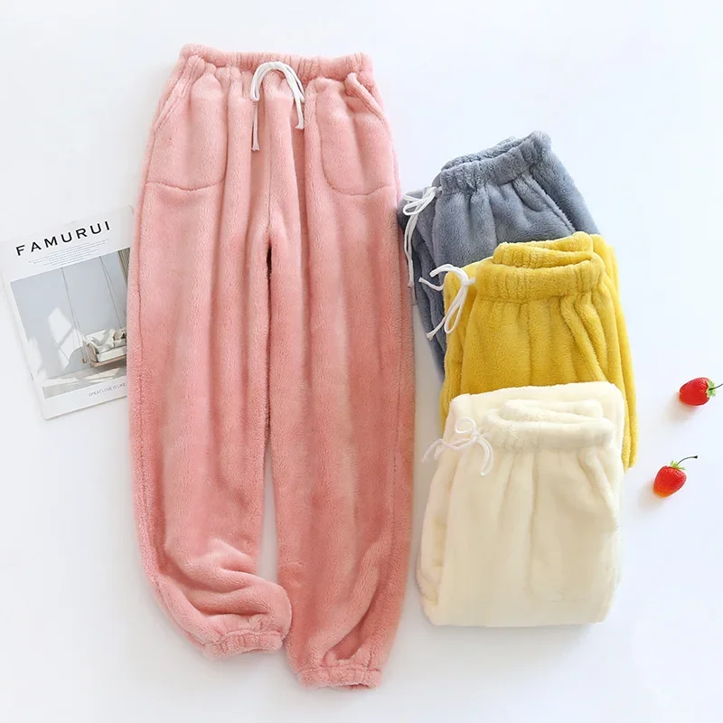 Fall/winter New Style Ladies Flannel Trousers Pajama Pants Thick Loose Color Cute Warm Close-up Pants Casual Home Pants Women