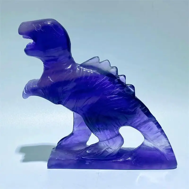 

12cm Natural Purple Fluorite Dinosaur Carved Powerful Statue Healing Crystal Crafts For Home Decoration Accessories 1pcs