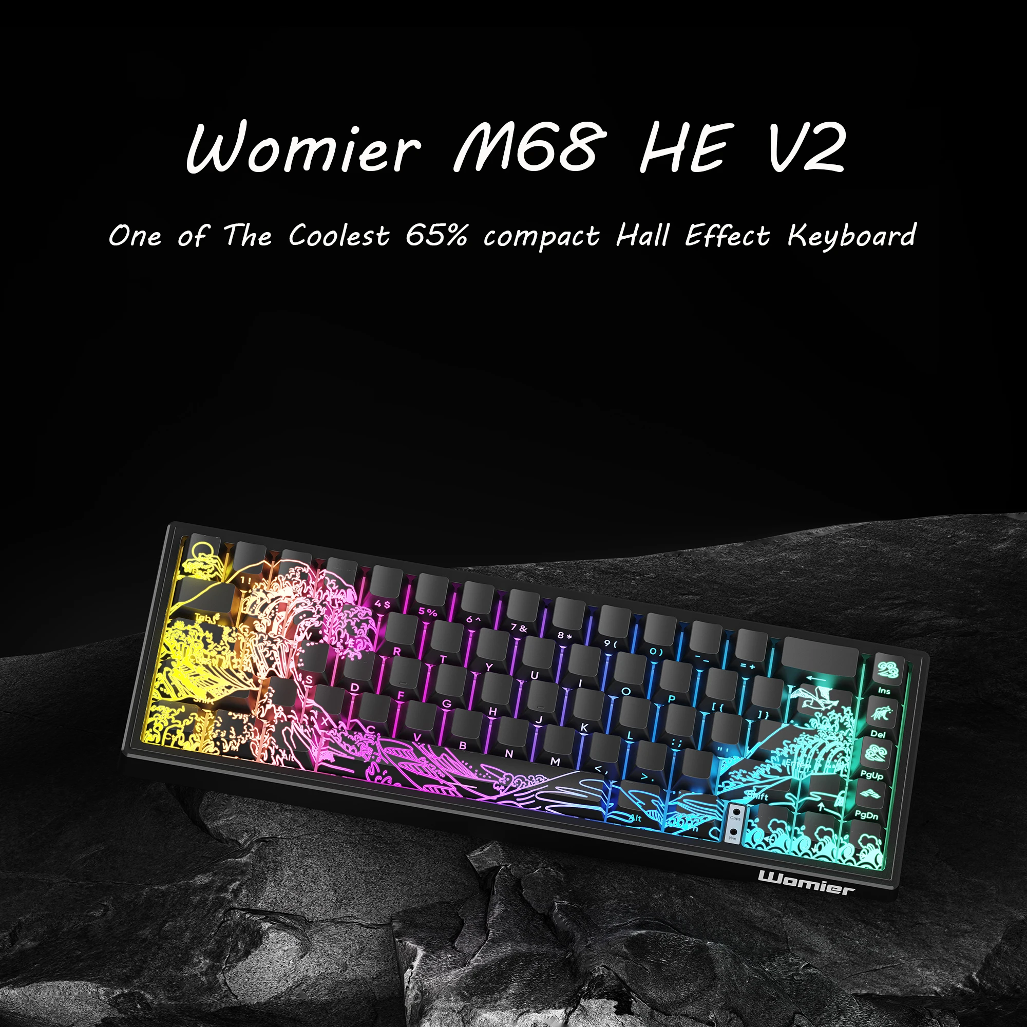 Womier M68 HE V2 블랙 가나가와 홀 효과 유선 기계식 키보드, 빠른 트리거, 마그네틱 스위치, 게임용 키보드, Mac/Win