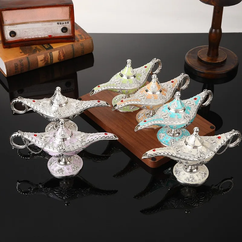 Retro Alaladdin Magic Lamp Alloy Ornament Light Luxury High-End Wishing Craft Living Room Wine Cabinet Art Decoration Figurine