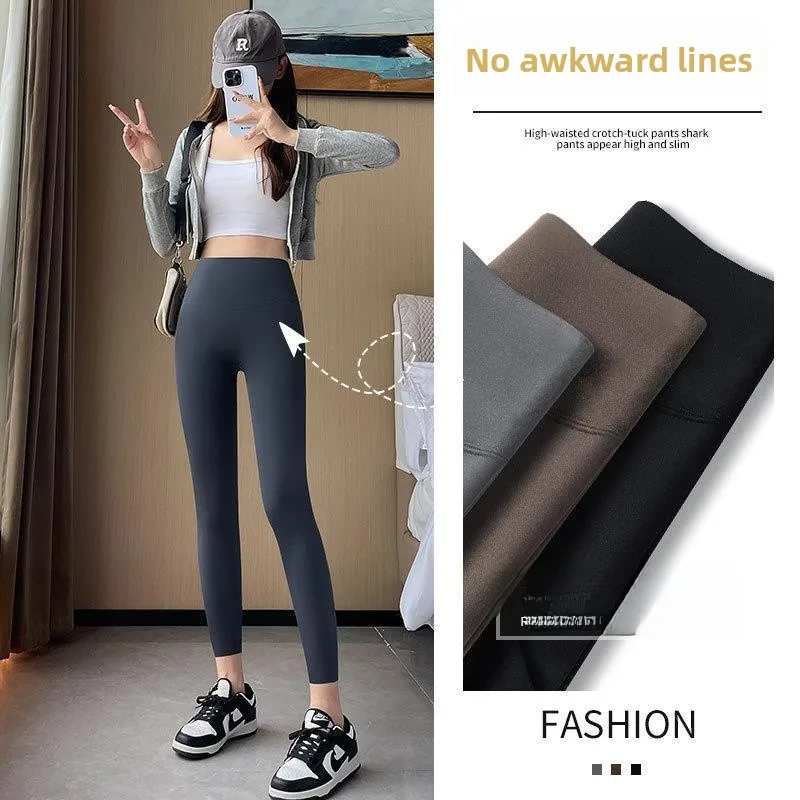 

Тонкие брюки из овчины с высокой талией, женские осенние новые брюки для йоги, базовый слой, теплые длинные брюки, другой материал 00%