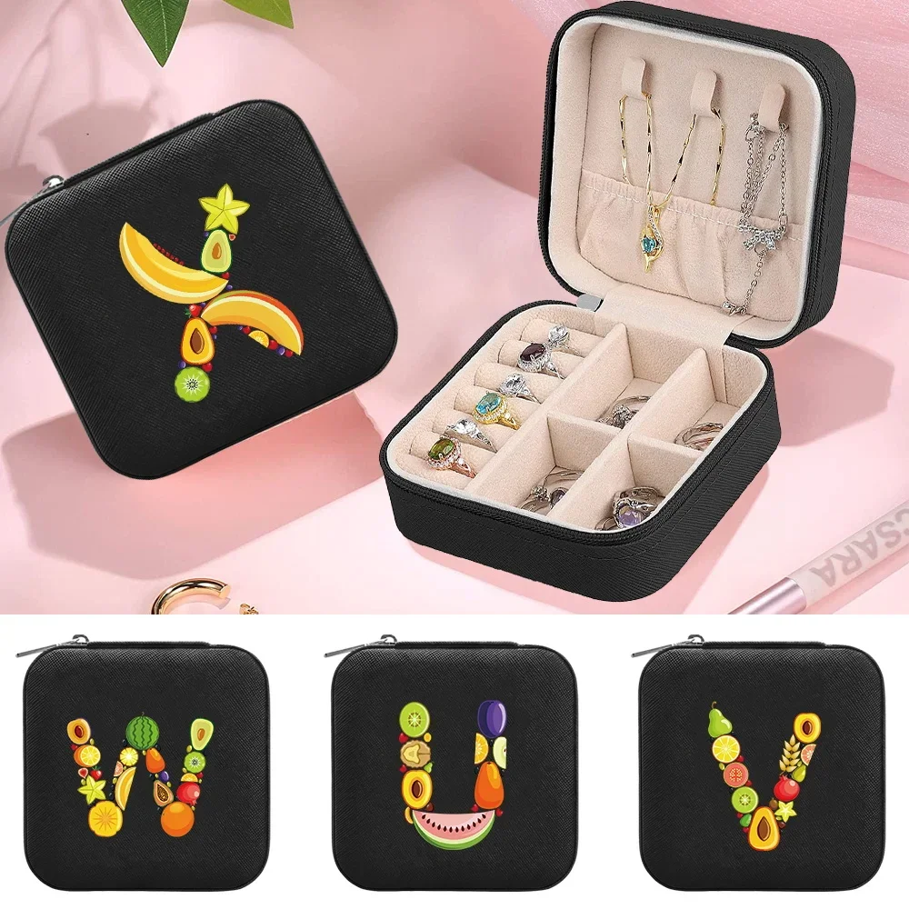 New Zippered Women's Jewelry Storage Box Portable Jewel Organizer Case Travel Necklace Ring Jewels Boxes Fruit Pattern Series