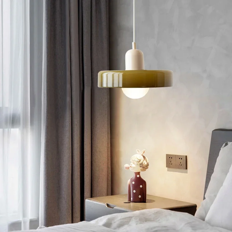 Nordic Modern LED Pendant Lamp Colorful Makaron Glass for Bedroom Bedside Kitchen Island Retro Hanging Light Home Decor Lustre