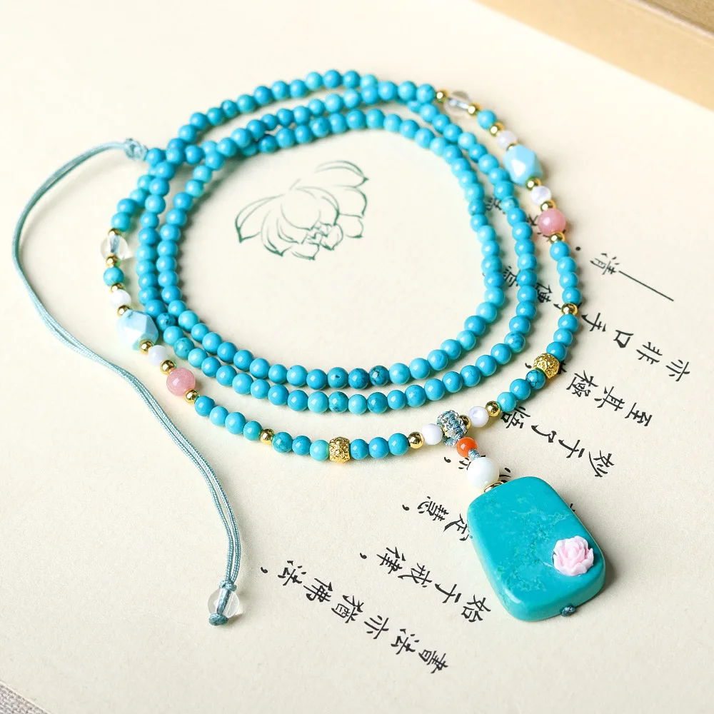 التصميم الأصلي: مغنيسيت منسوج يدويًا، قلادة على الطراز الصيني الفيروزي الجديد ألعاب ثقافية سلسلة سترة على الطراز الصيني الأخضر