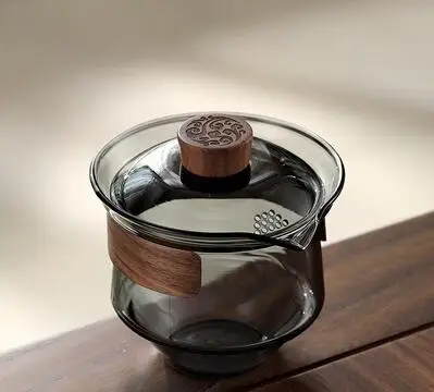 Grote glazen theekop en theekopje, transparante Gaiwan, Chinese teaset Sancai-theekom, enkele dikke hittebestendige hoes