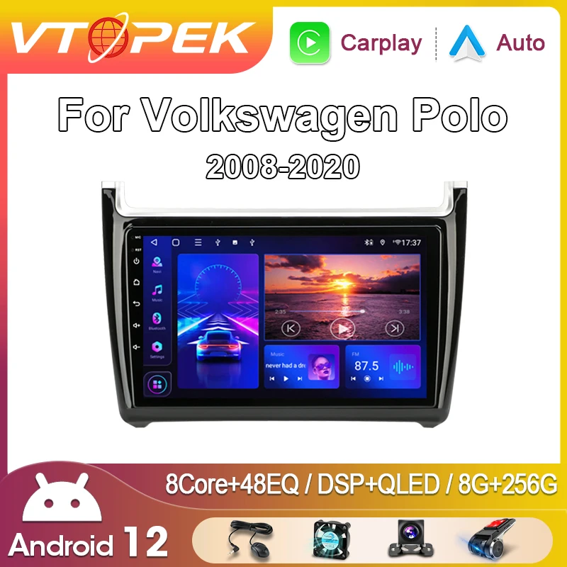 

Автомагнитола Vtopek для Volkswagen, мультимедийный видеоплеер на Android 11, экран 9 дюймов, 4G, GPS-навигация, для VW Polo 2008-2020
