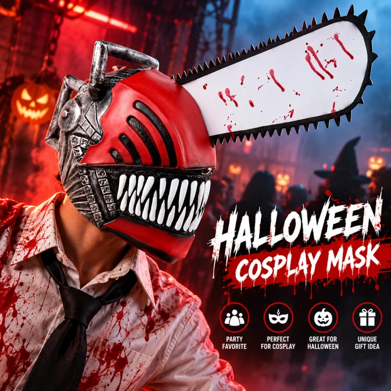 Halloween Horror Chainsaw Mask Latex Scary Full Head Costume Cosplay Haunted House Carnival Party Accessory