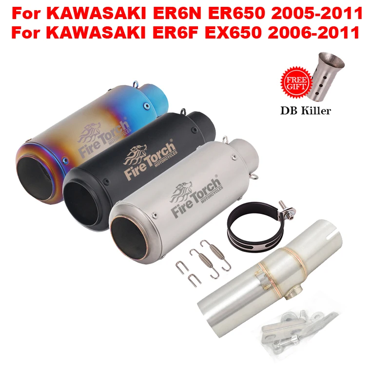 

Slip On For KAWASAKI ER6N ER6F ER650 EX650 2005-2011 Motorcycle GP Exhaust Escape Muffler Moto Middle Link Pipe With DB Killer