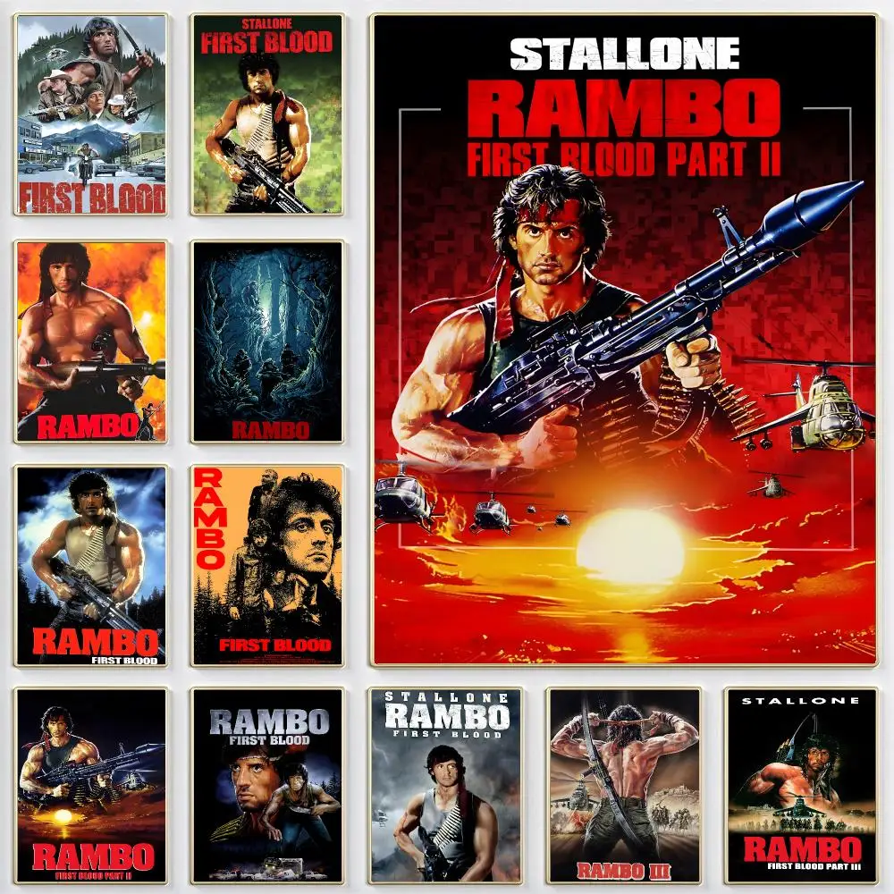 Rambo First Blood Movie Retro Action Poster Sticky Wall Art Waterproof Home Living Bed Room Aesthetic Decor