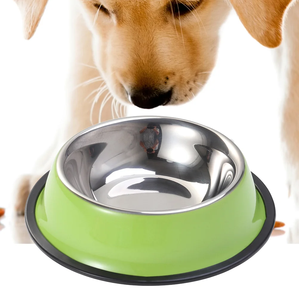 Stainless Steel Dog Bowl for Dish Water Paw Dog Food Bowl Pet Puppy Cat Feeder 18cm (Green) pet bowl pet supplies