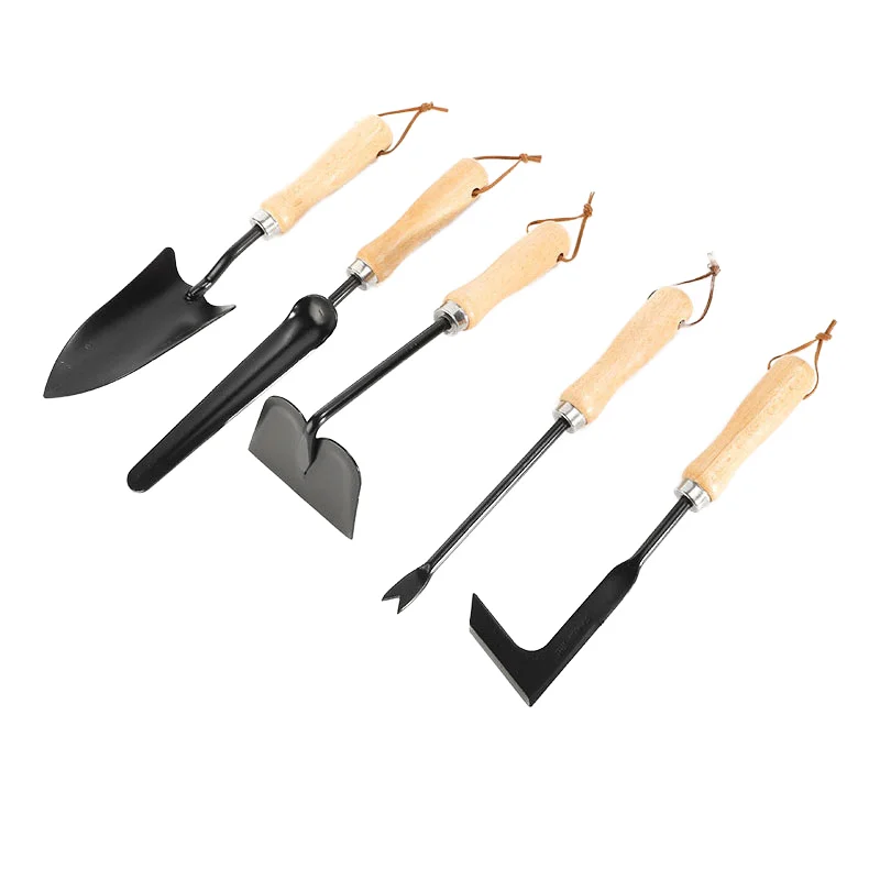 

Hot Selling 5Pcs Garden Shovel Rake Spade Flowers Potted Plant Garden Tool Set With Wood Handle