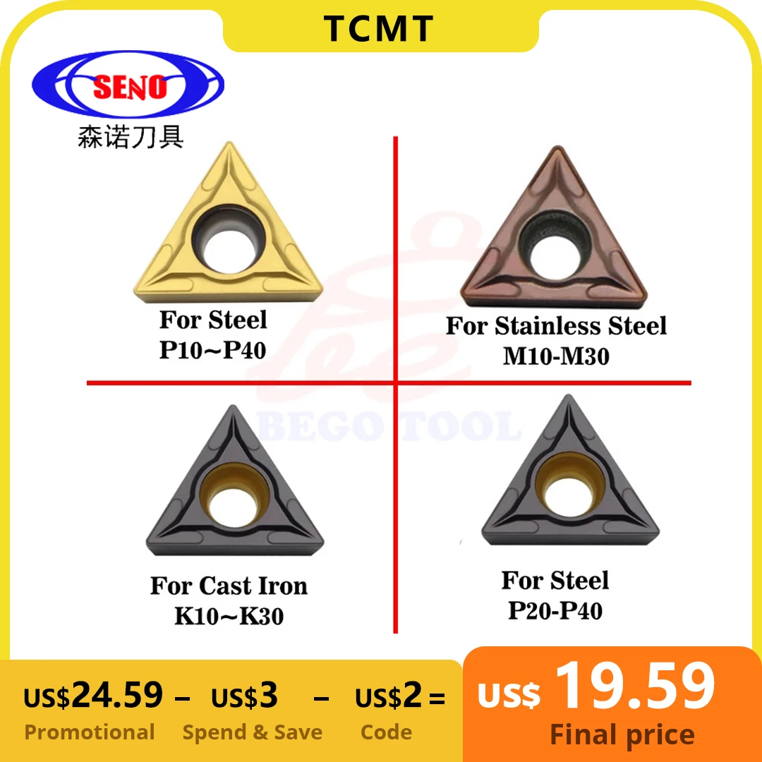 SENO 10PCS CNC Turning Tool TCMT090204 TCMT110204 Lathe Carbide Metal Cutting Knife Blade Bits Cutters Tips Tungsten Insert