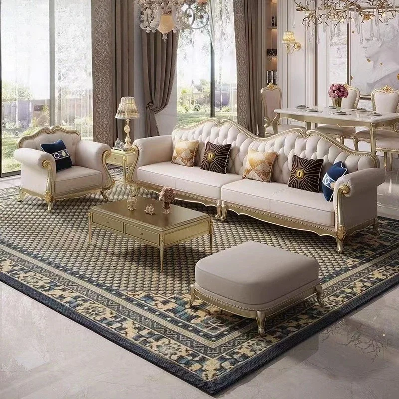 American-style light luxury , living room, solid wood furniture sofa, simple villa, first floor cowhide modular sofa