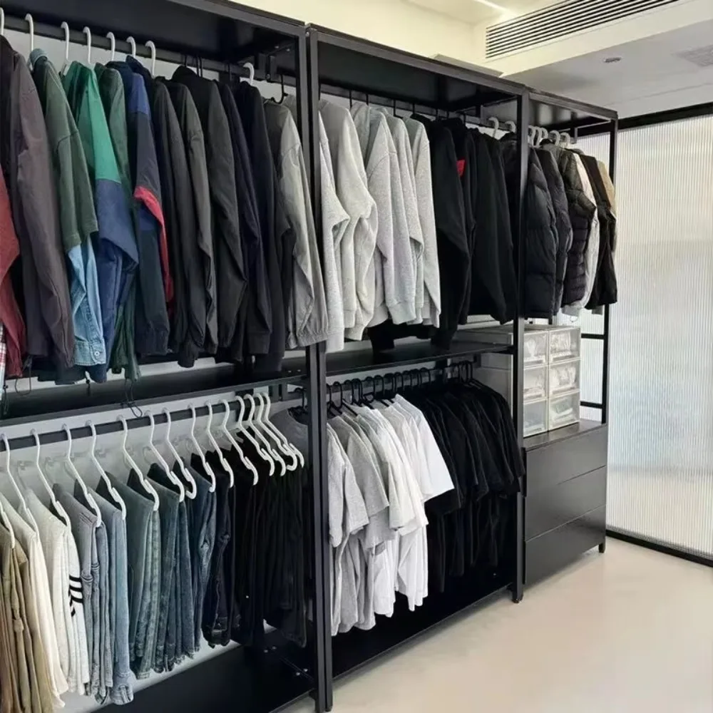 Floor Standing Open Metal Wardrobe Garment Rack, Walk-in Cloakroom Clothes Hanging Stand, Heavy Duty Storage Coat Rack for Home