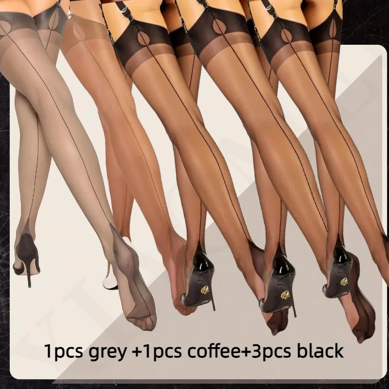 Luxury Polyamide 80% Thigh High Stockings for Women, 8 Denier, Solid Color, Stretchy Knit Fabric, Back Seam, Elegant & Sexy image 5