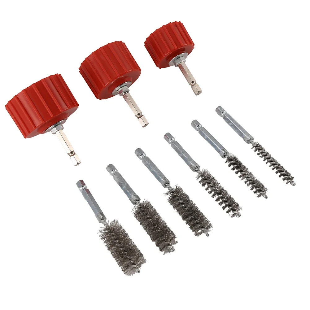 3/9pcs Copper Pipe Cleaner Set  1/2 3/4 1 Inch Tube Brush 8-19MM Steel Brush For Power Drill Plumbing Cleaning Brush Household