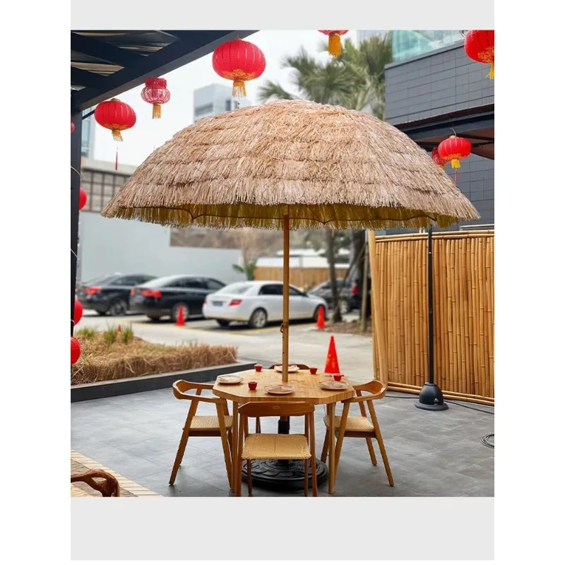 Simulated straw umbrella Large parasol Outdoor folding sun  Beach Thatched umbrella Scenic